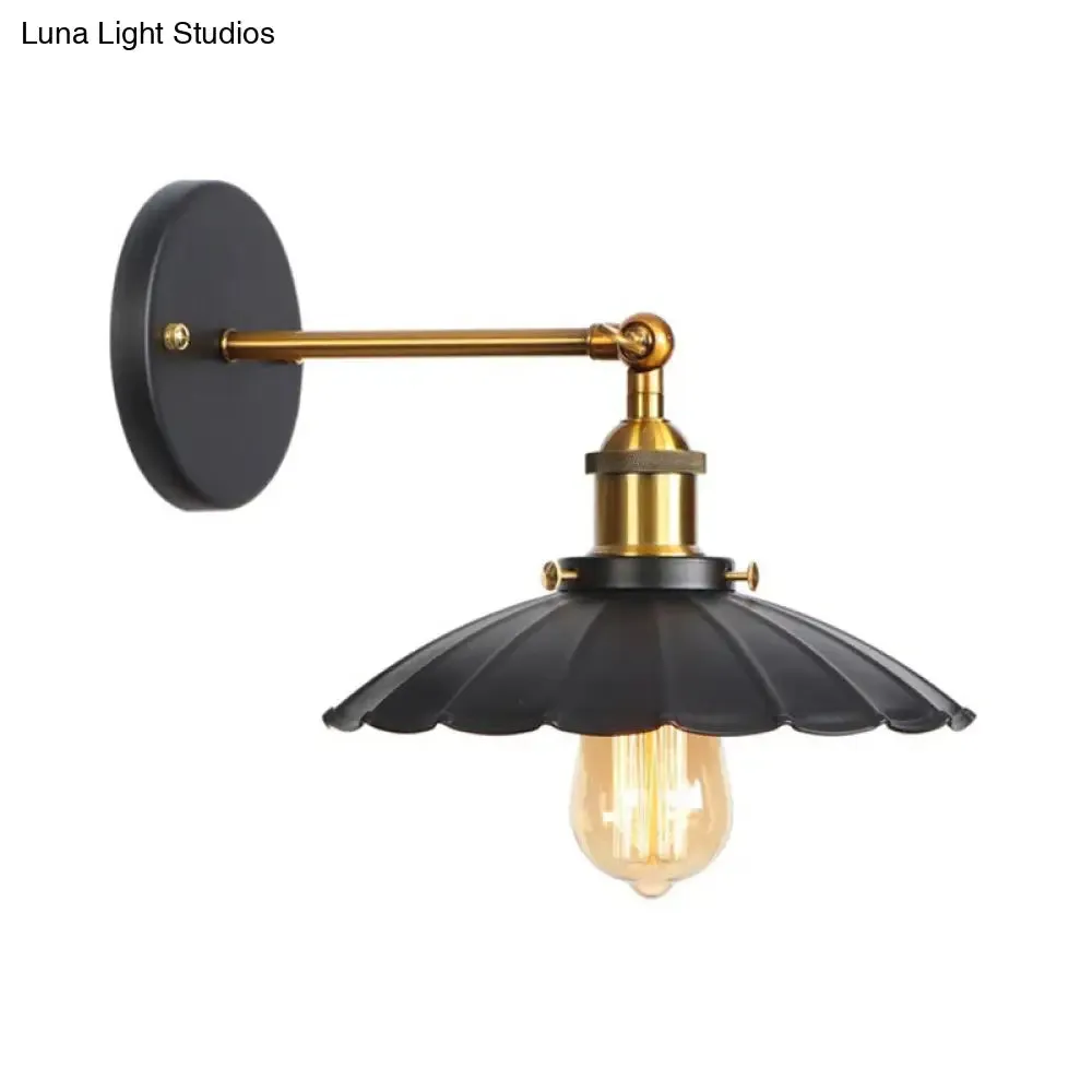 1-Bulb Metal Straight Arm Wall Light in Black and Brass - Dining Room Wall Mounted Fixture