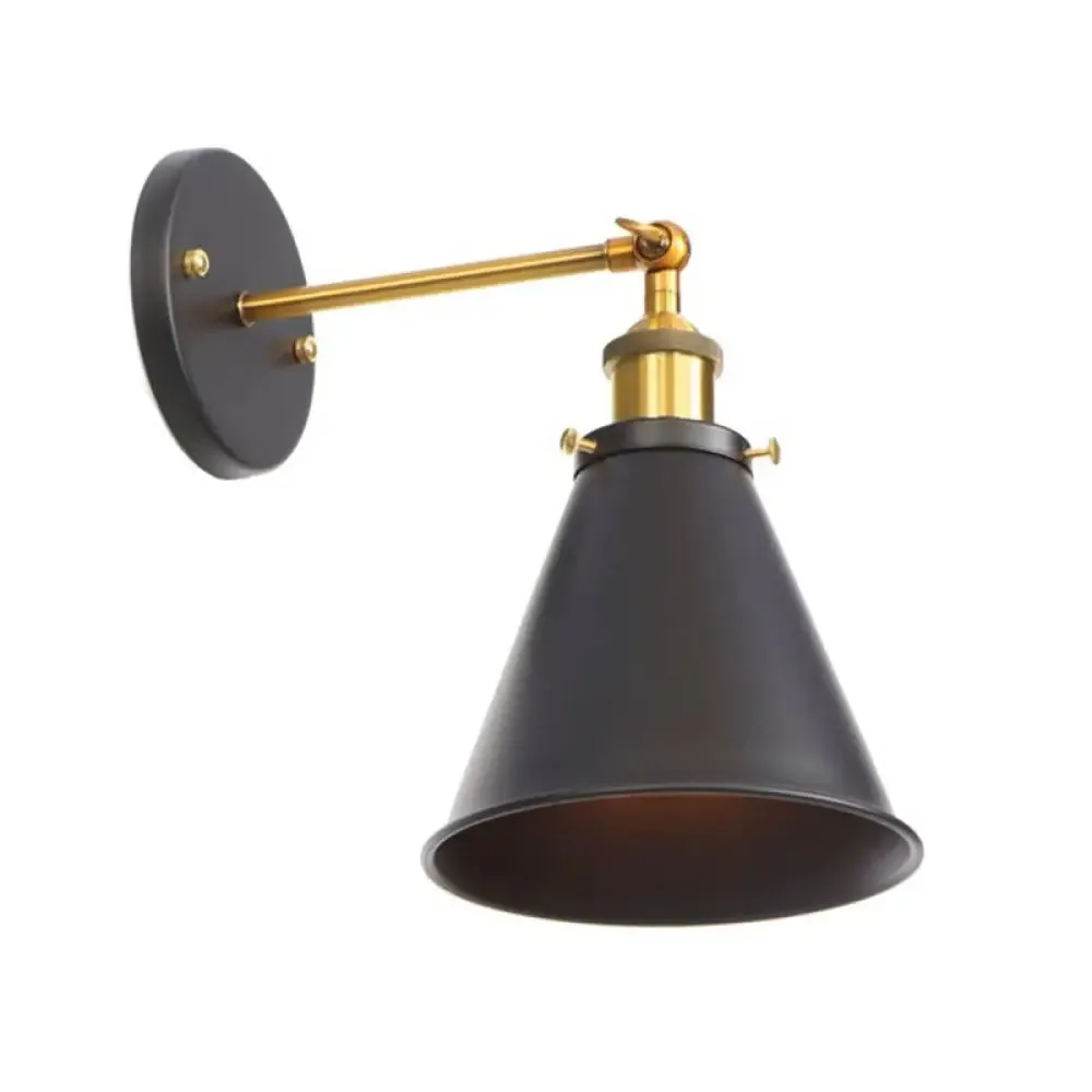 1-Bulb Metal Straight Arm Wall Light in Black and Brass - Dining Room Wall Mounted Fixture