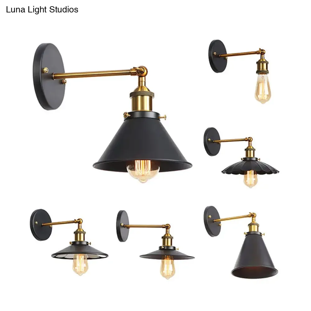 1-Bulb Metal Straight Arm Wall Light in Black and Brass - Dining Room Wall Mounted Fixture