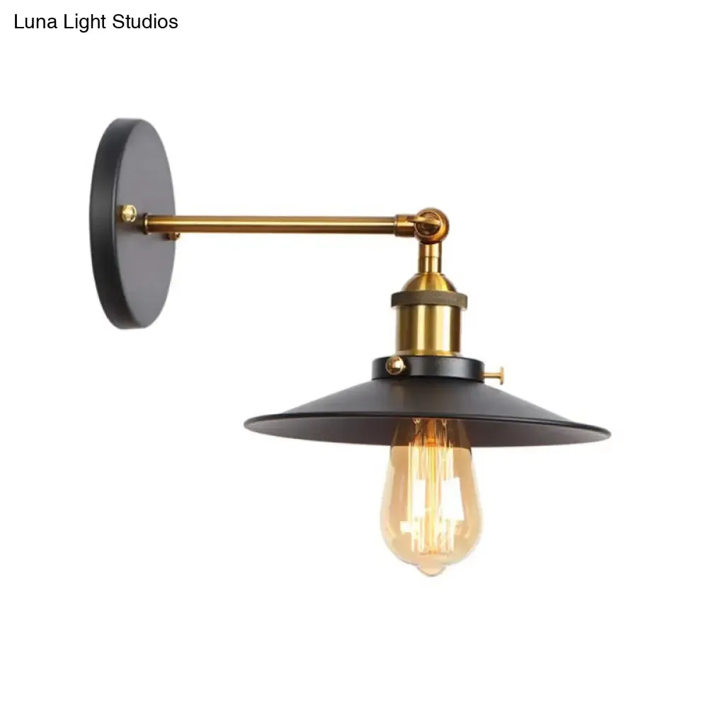 1-Bulb Metal Straight Arm Wall Light in Black and Brass - Dining Room Wall Mounted Fixture