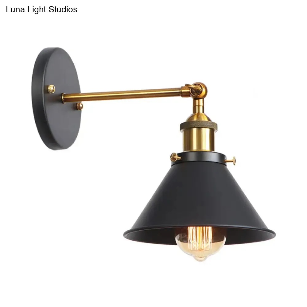 1-Bulb Metal Straight Arm Wall Light in Black and Brass - Dining Room Wall Mounted Fixture