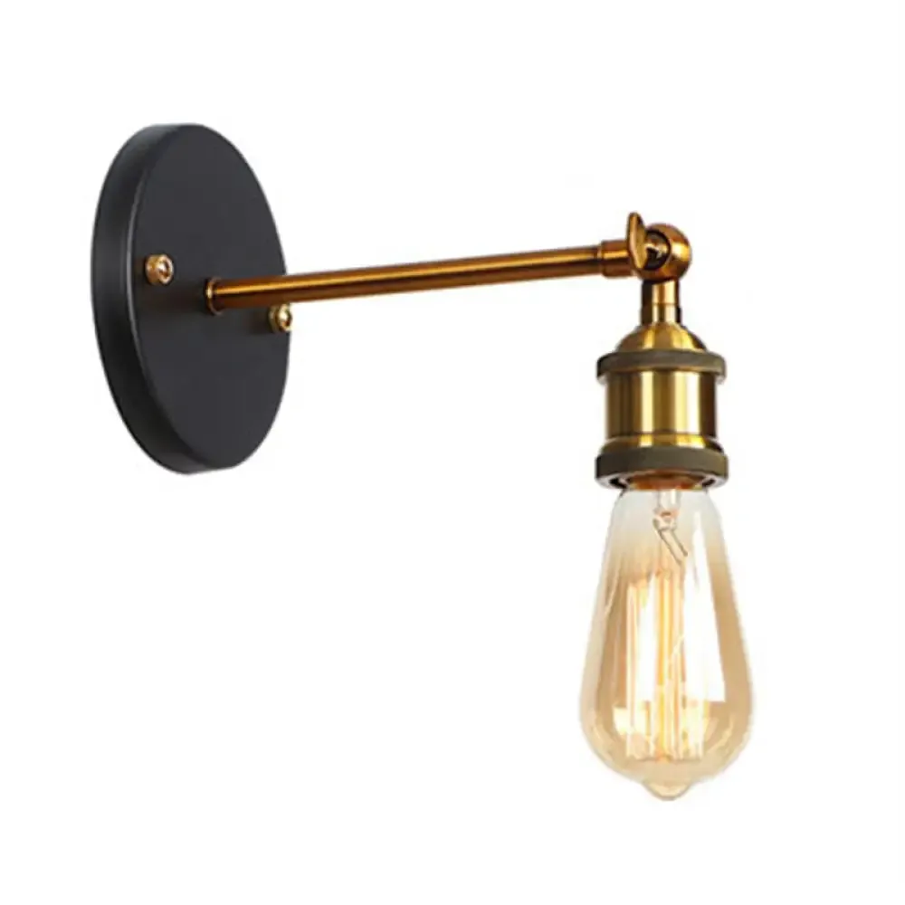 1-Bulb Metal Straight Arm Wall Light in Black and Brass - Dining Room Wall Mounted Fixture