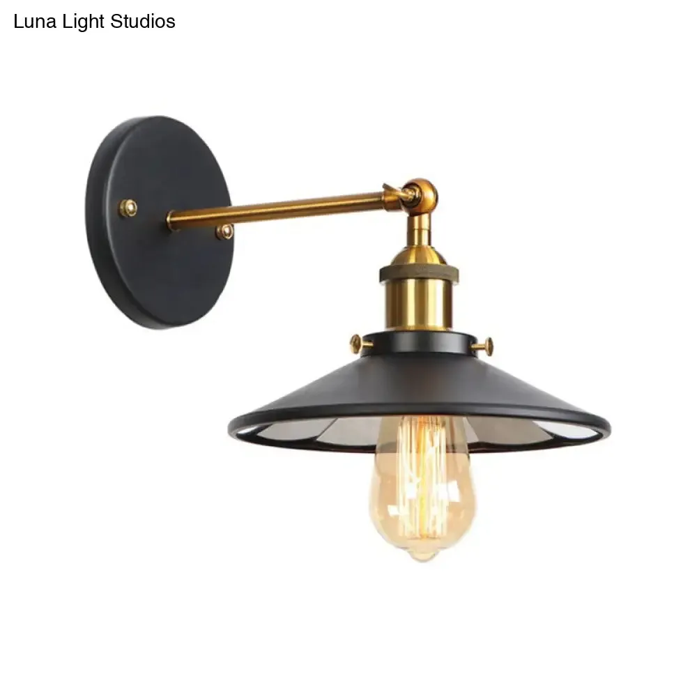 1-Bulb Metal Straight Arm Wall Light in Black and Brass - Dining Room Wall Mounted Fixture