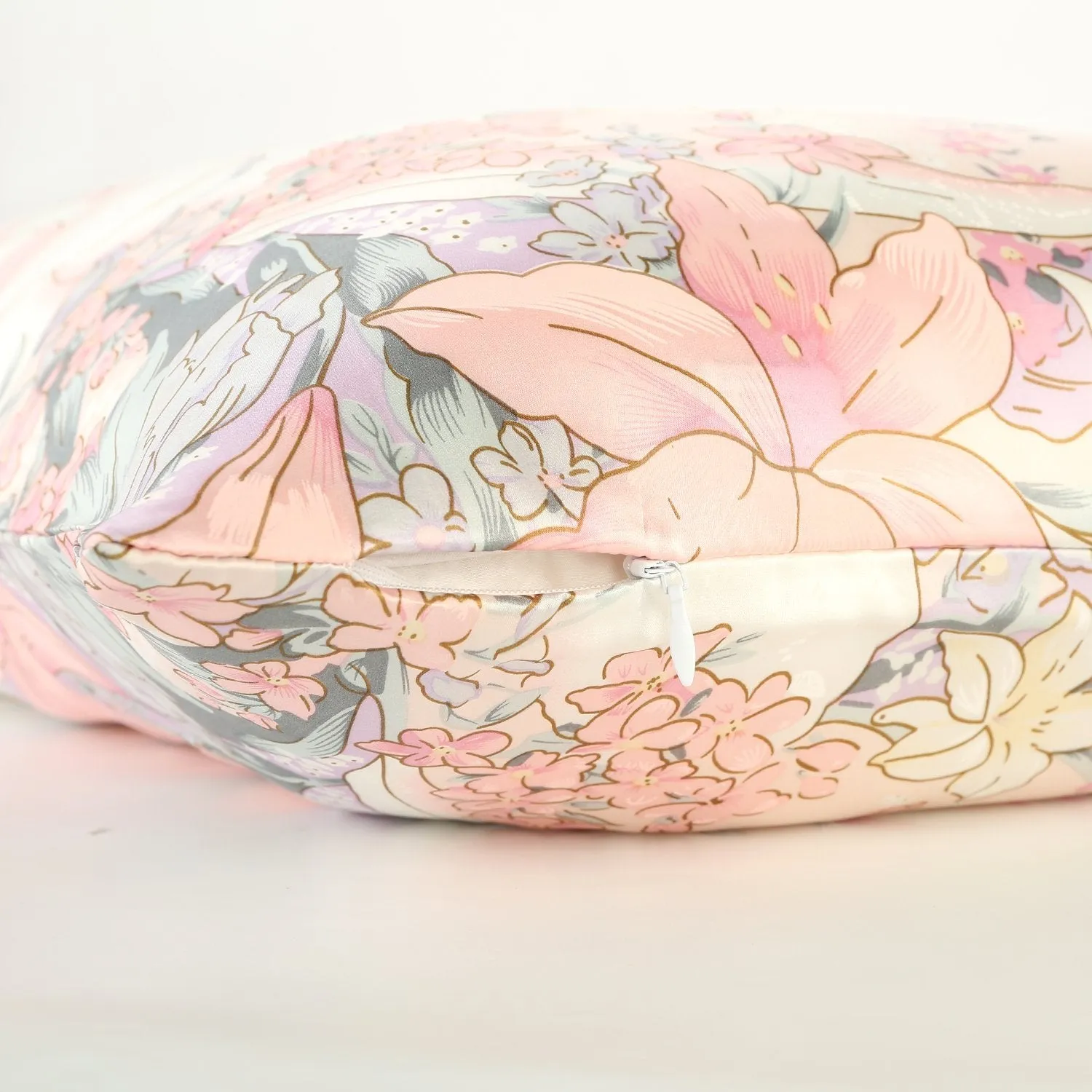 100% Silk Pillowcase Pink with Lily Print PC35