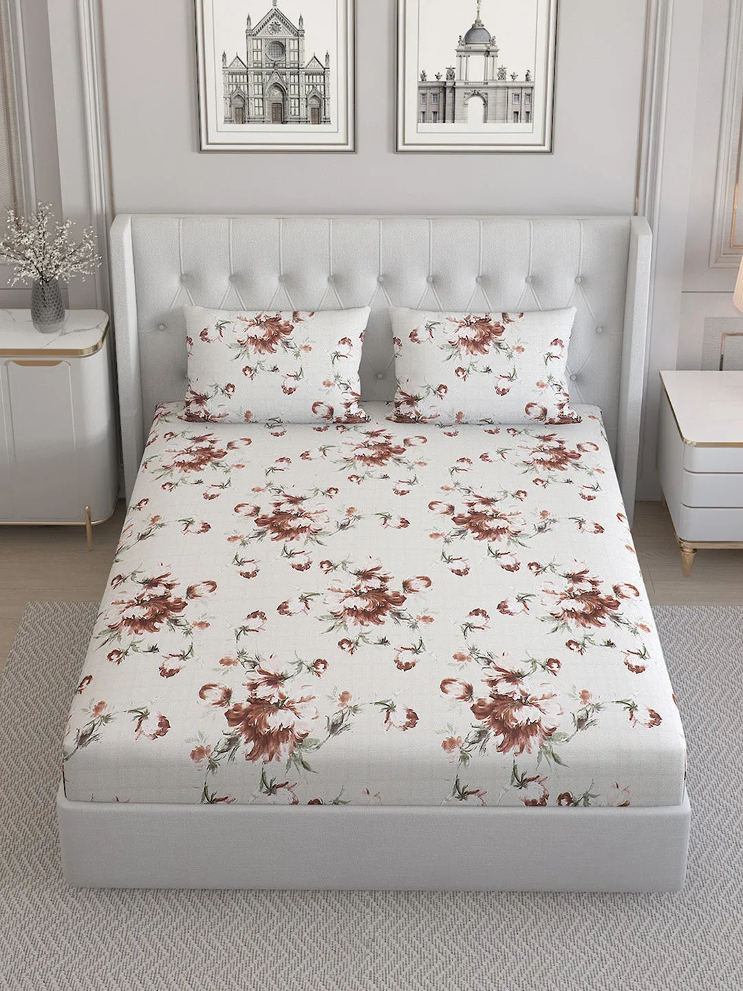 140 TC Cotton Double Bed Bedsheet with 2 Pillow Covers