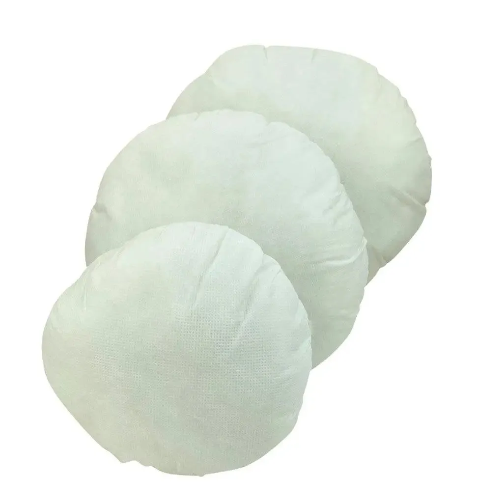 18" | 16" | 14" | 12"| 10" | 8"   | Round Hypoallergenic Polyester Filled Pillow Insert