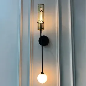 2-Head Frosted Glass Black Sconce Lamp - Traditional Wall Lighting with Tube Frame Design