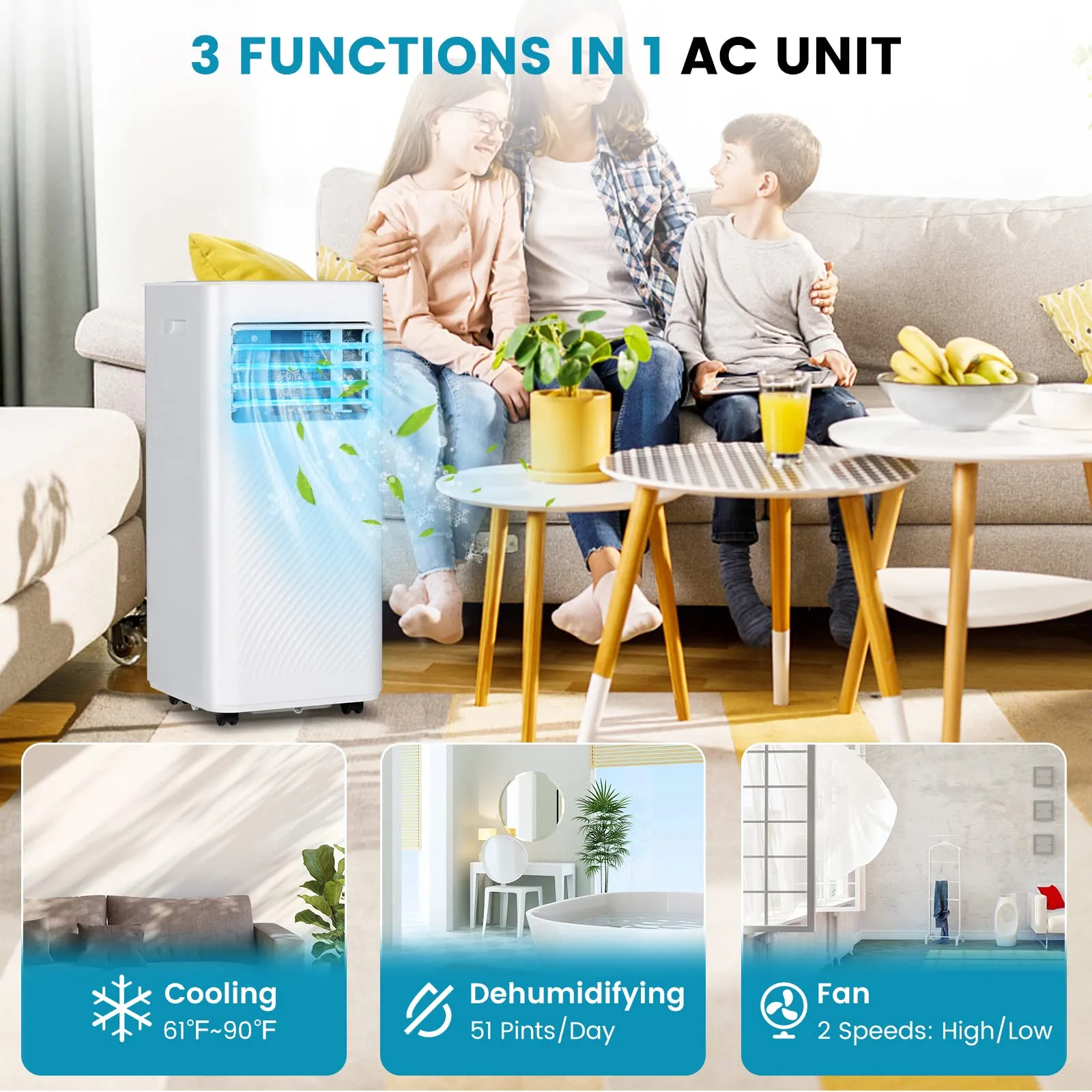 3-in-1 Air Cooler & Dehumidifier & Fan with 24H Timer, Child Lock for Living Room