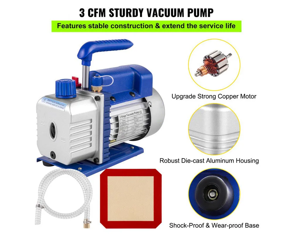 3CFM Vacuum Chamber Degassing 12L Vacuum Pump Air Condition Gauge