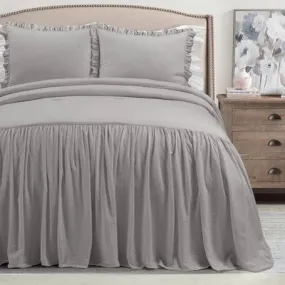 3pc Full/Queen Belgian Flax Prewashed Linen Rich Cotton Blend Bedspread Set Gray - Lush Décor