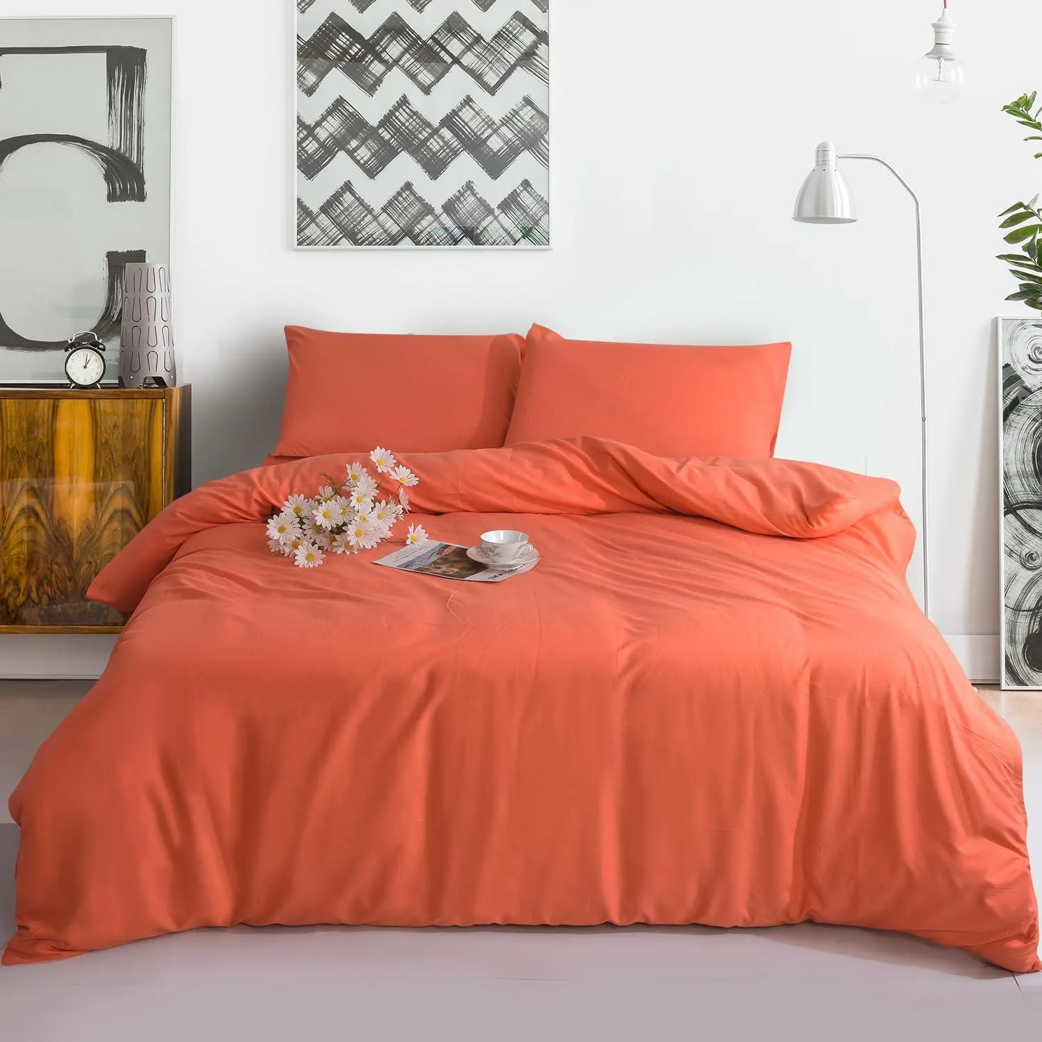 3PC Vibrant Orange Microfibre Bed Set – Cozy Duvet, Fitted Sheet & Pillow Covers