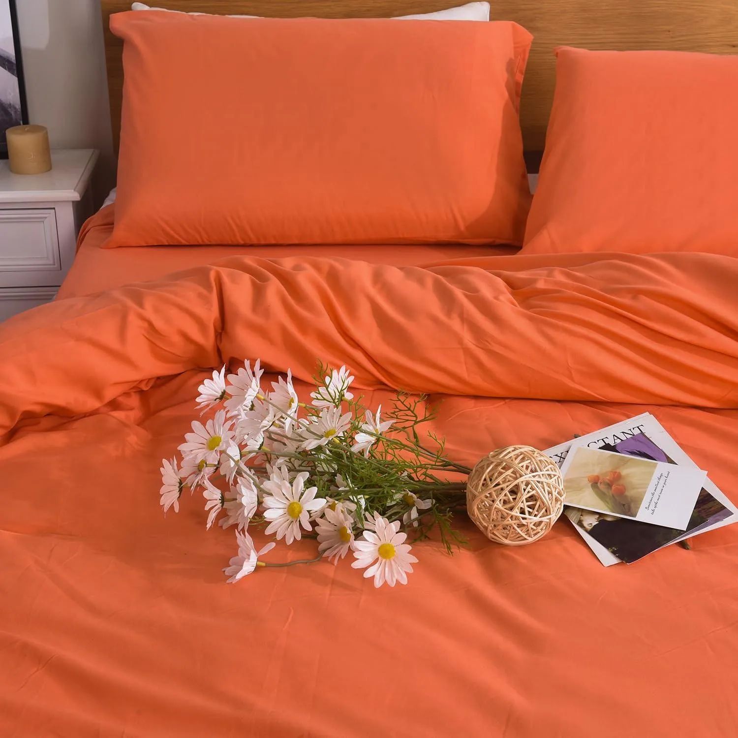 3PC Vibrant Orange Microfibre Bed Set – Cozy Duvet, Fitted Sheet & Pillow Covers