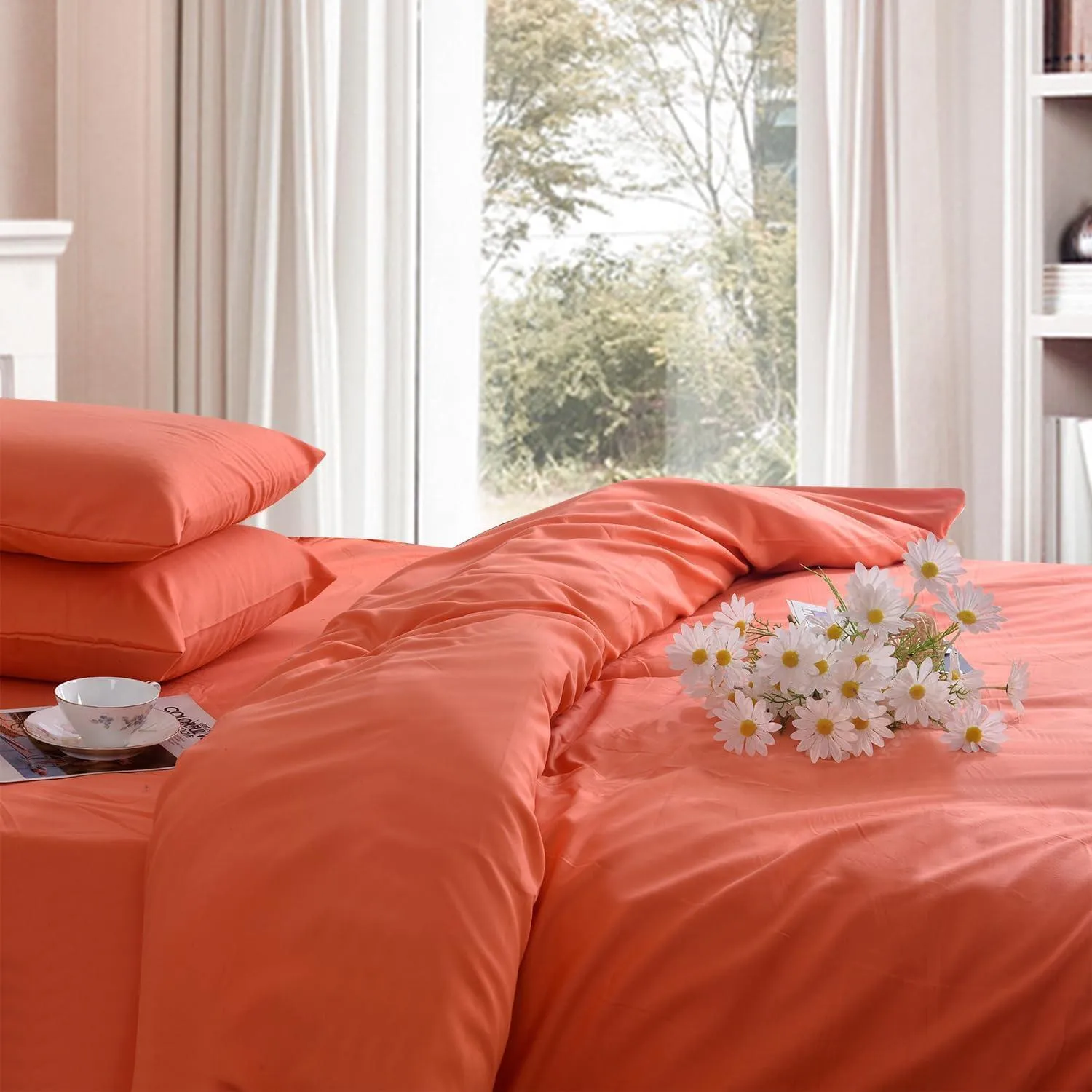 3PC Vibrant Orange Microfibre Bed Set – Cozy Duvet, Fitted Sheet & Pillow Covers