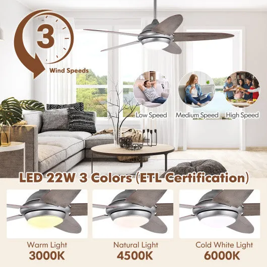 52 Inch Ceiling Fan with Lights and 3 Lighting Colors-Silver Gray