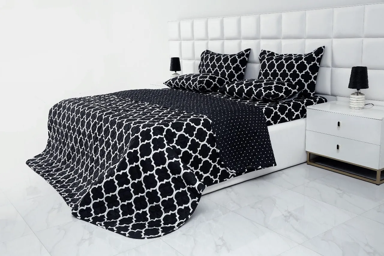 6 PCs Bed Spread Set-Black Geometric