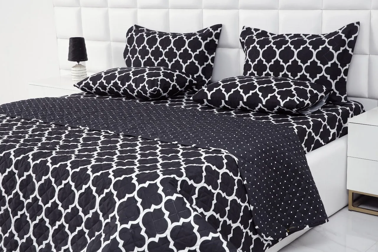 6 PCs Bed Spread Set-Black Geometric