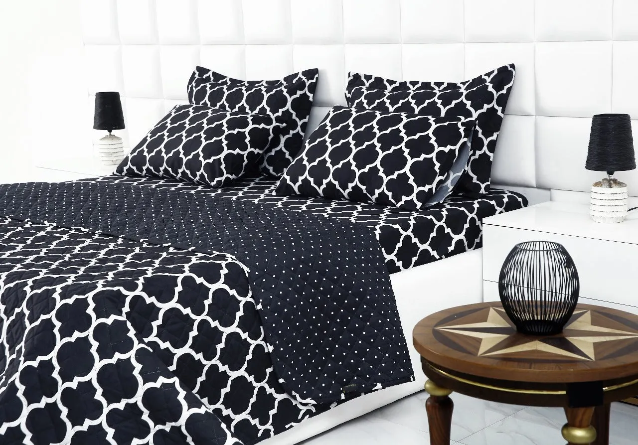 6 PCs Bed Spread Set-Black Geometric