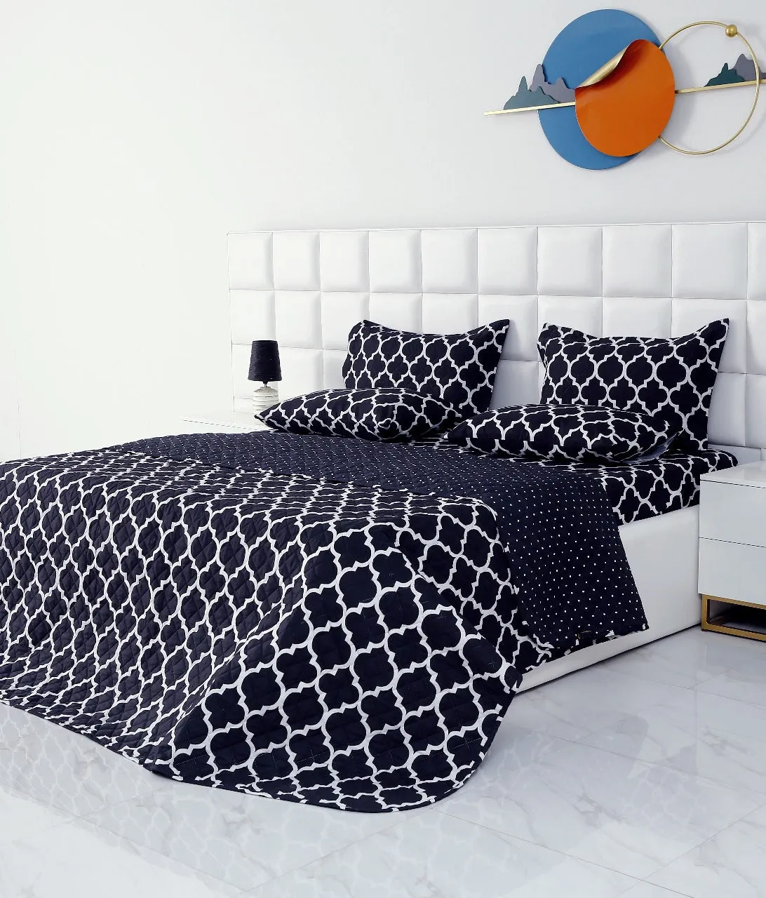 6 PCs Bed Spread Set-Black Geometric