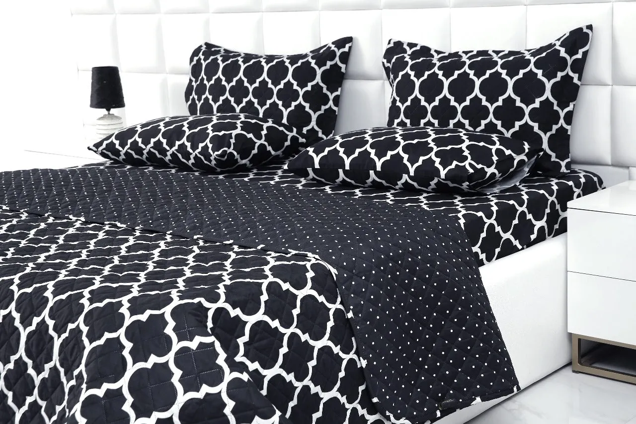 6 PCs Bed Spread Set-Black Geometric