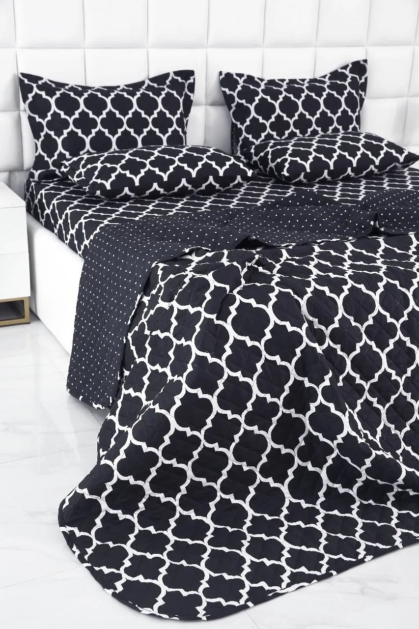 6 PCs Bed Spread Set-Black Geometric