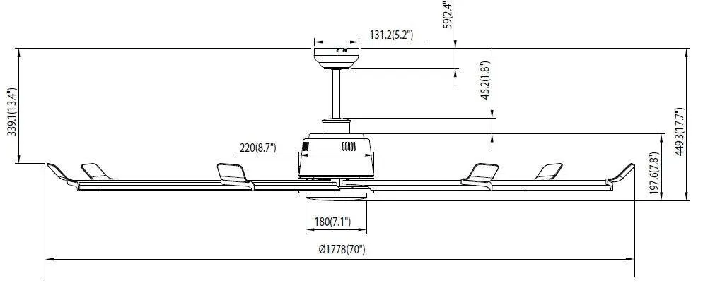 70” Ceiling Fan, Brushed Pewter Wet Listed