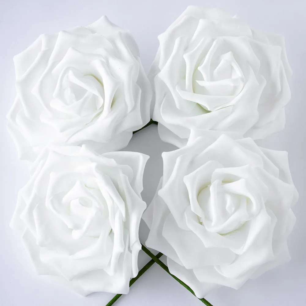 8-Inch White Garden Rose Foam Flower Backdrop Wall Decor, 3D Premade (4-PACK)  for Weddings, Photo Shoots, Birthday Parties and more