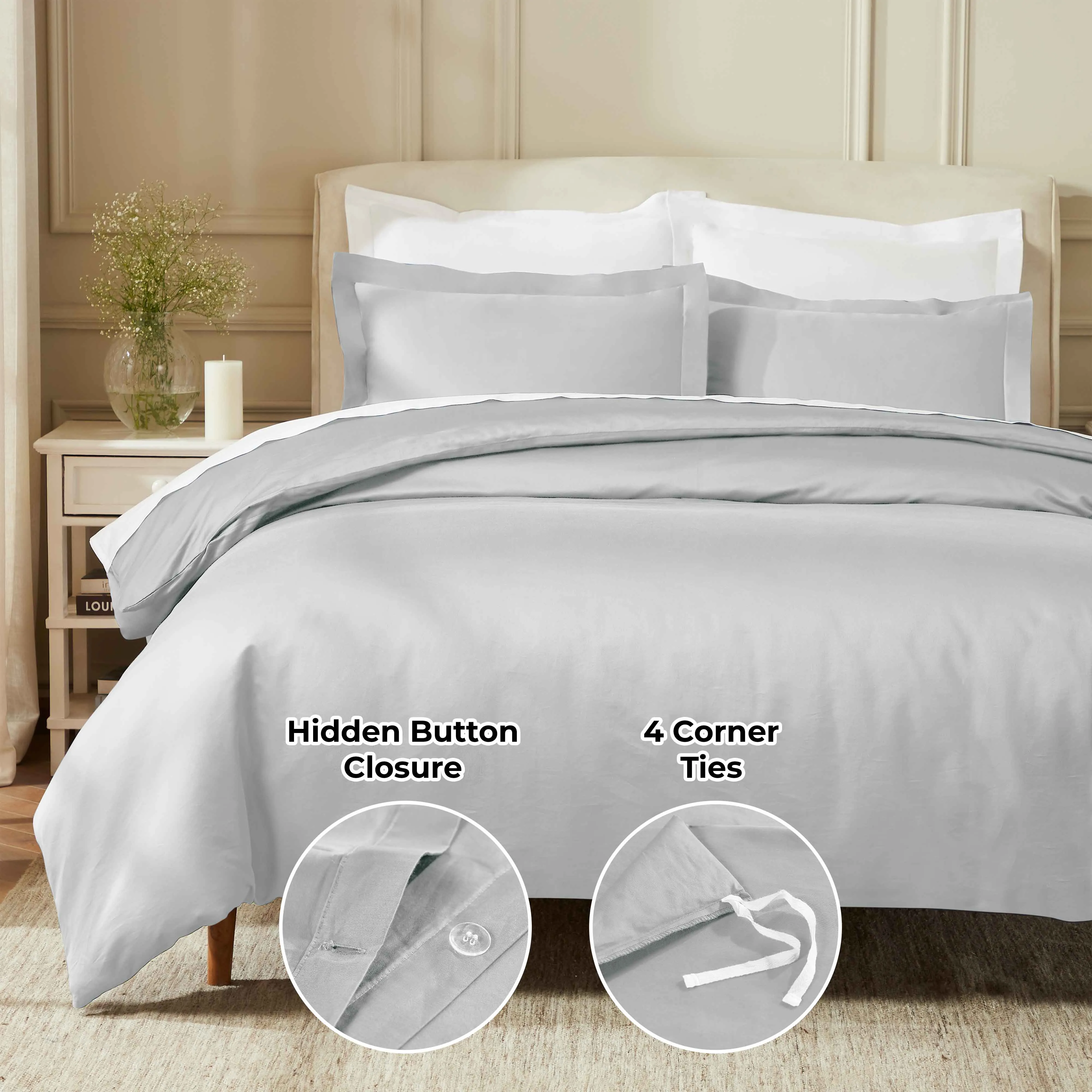 850 Thread Count Cotton Solid Luxury 3 Piece Duvet Cover Set