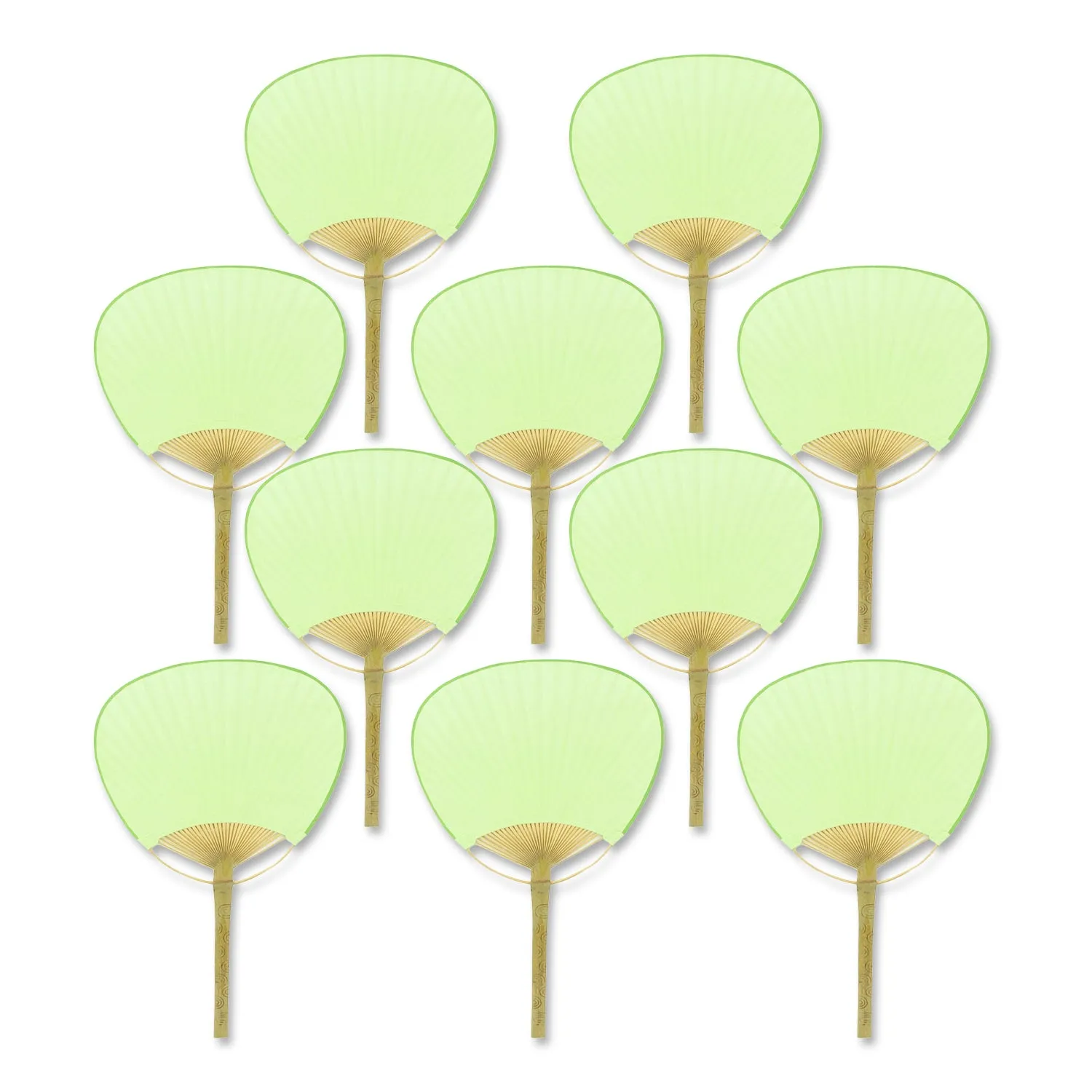 9" Light Lime Green Paddle Paper Hand Fans for Weddings (10 Pack)