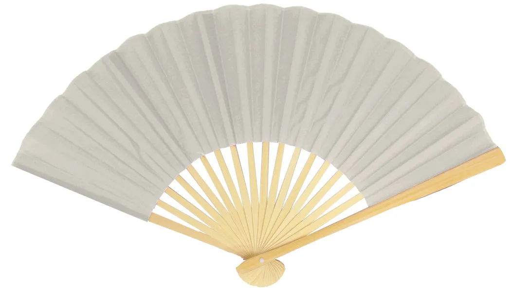 9" Silver Silk Hand Fans for Weddings (10 Pack)