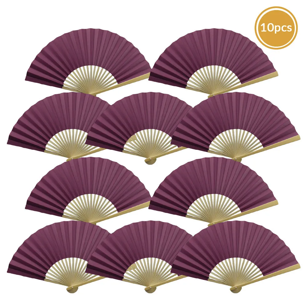 9" Violet Paper Hand Fans for Weddings, Premium Paper Stock (10 Pack)