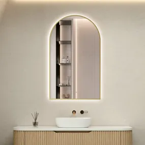 Achi Gold Frame Arch Led Bathroom Mirror Anti-Fog Dimmable