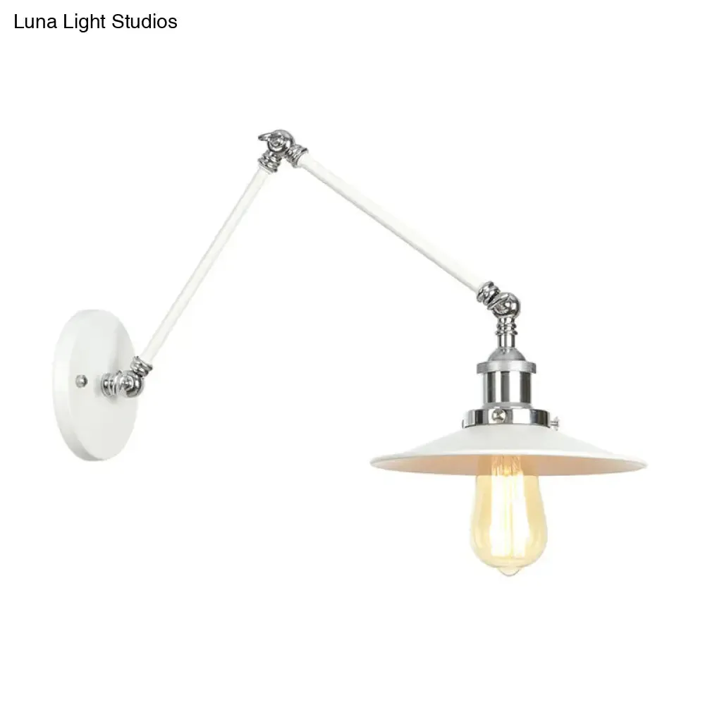 Adjustable Arm Industrial Metal Wall Lamp Lighting with 1 Light Fixture - White Cone/Saucer/Wavy Sconce