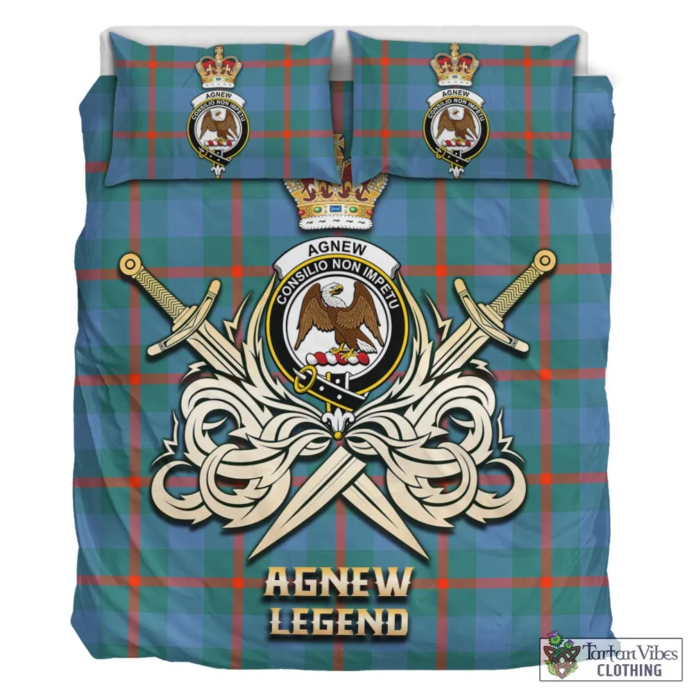 Agnew Ancient Tartan Bedding Set with Clan Crest and the Golden Sword of Courageous Legacy