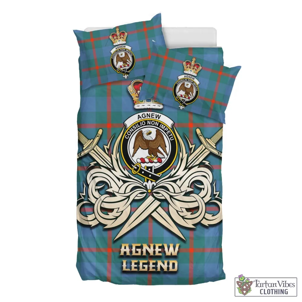 Agnew Ancient Tartan Bedding Set with Clan Crest and the Golden Sword of Courageous Legacy