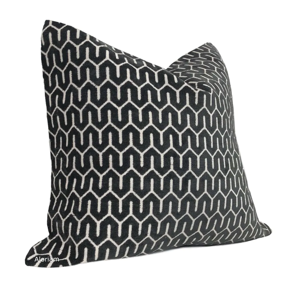 Albrecht Black Geometric Chenille Pillow Cover