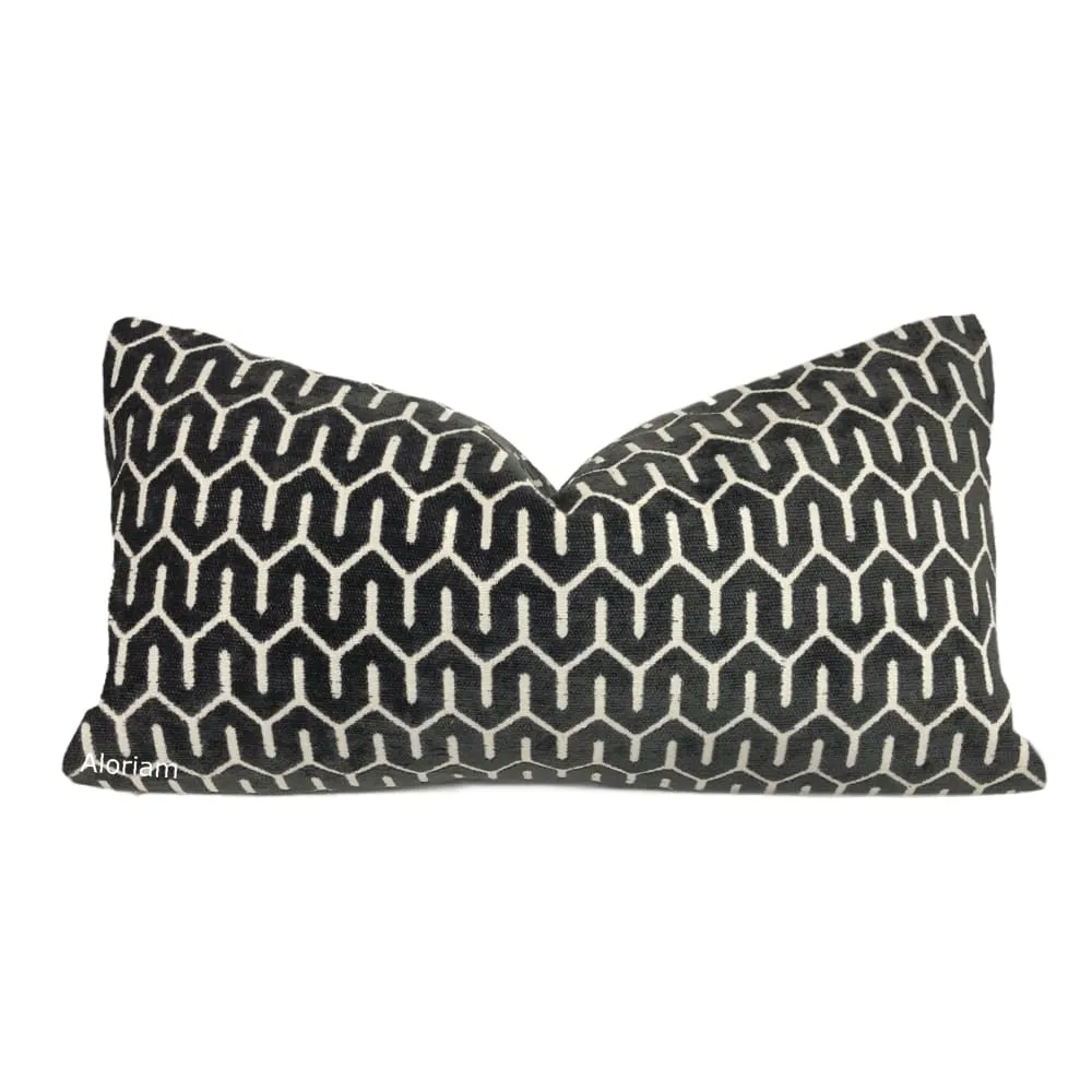 Albrecht Black Geometric Chenille Pillow Cover