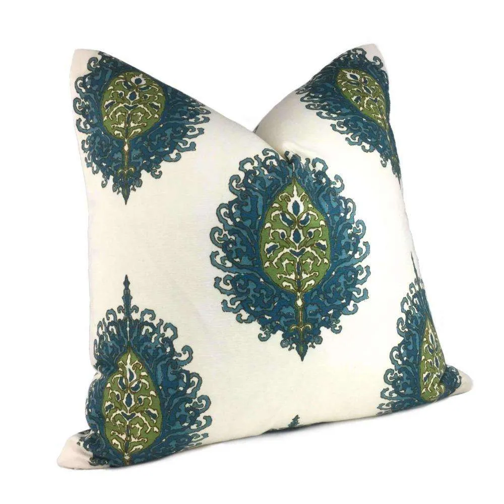 Alfred Shaheen Westminster Blue Green Cream Paisley Medallion Pillow Cover