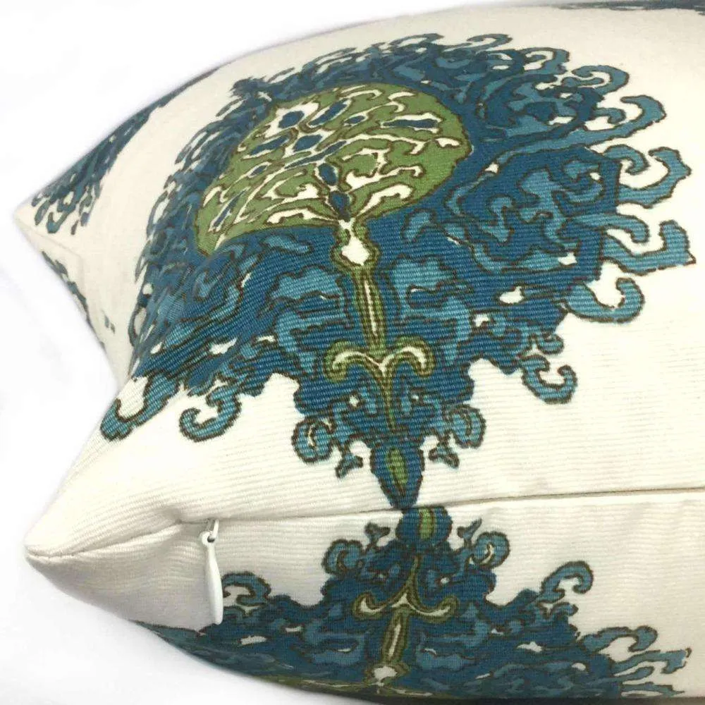 Alfred Shaheen Westminster Blue Green Cream Paisley Medallion Pillow Cover