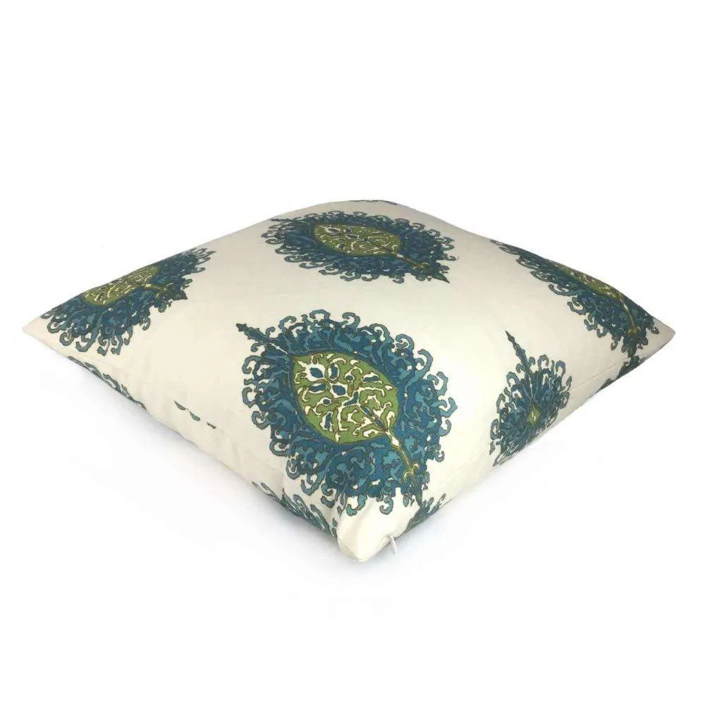 Alfred Shaheen Westminster Blue Green Cream Paisley Medallion Pillow Cover