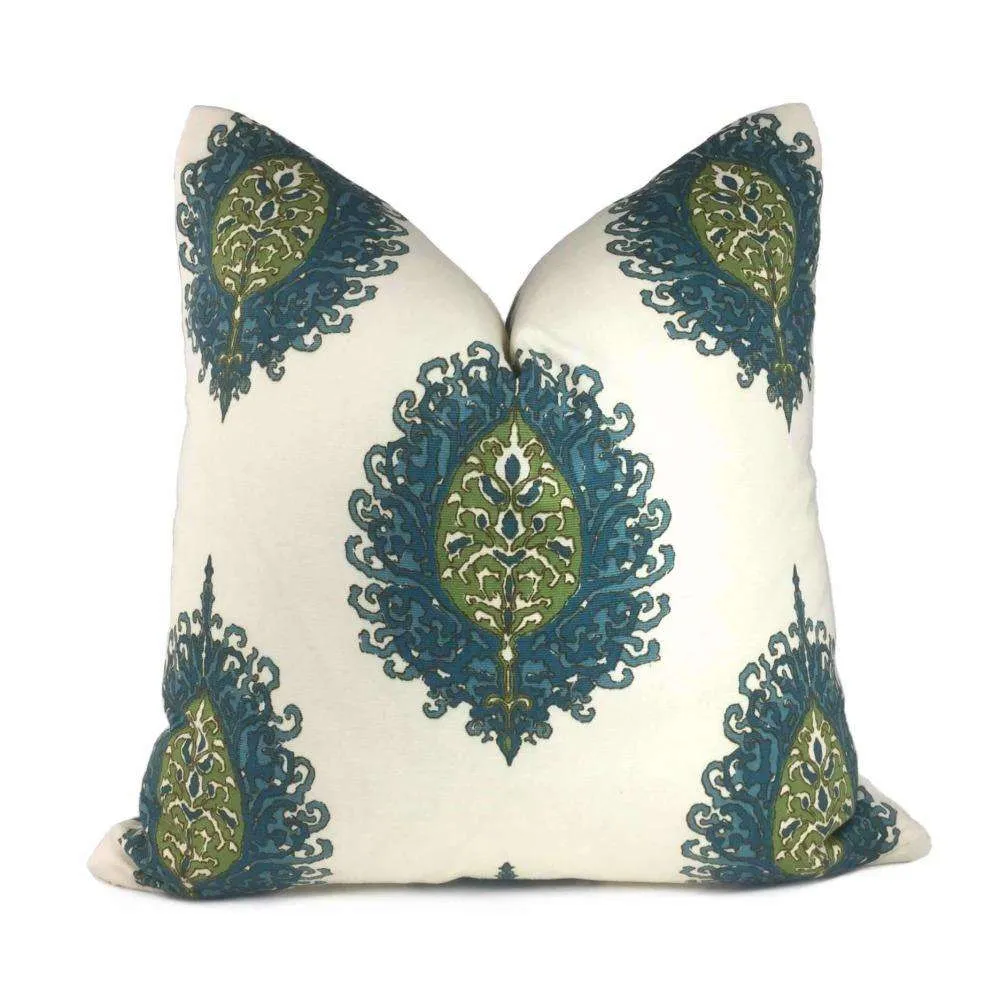 Alfred Shaheen Westminster Blue Green Cream Paisley Medallion Pillow Cover