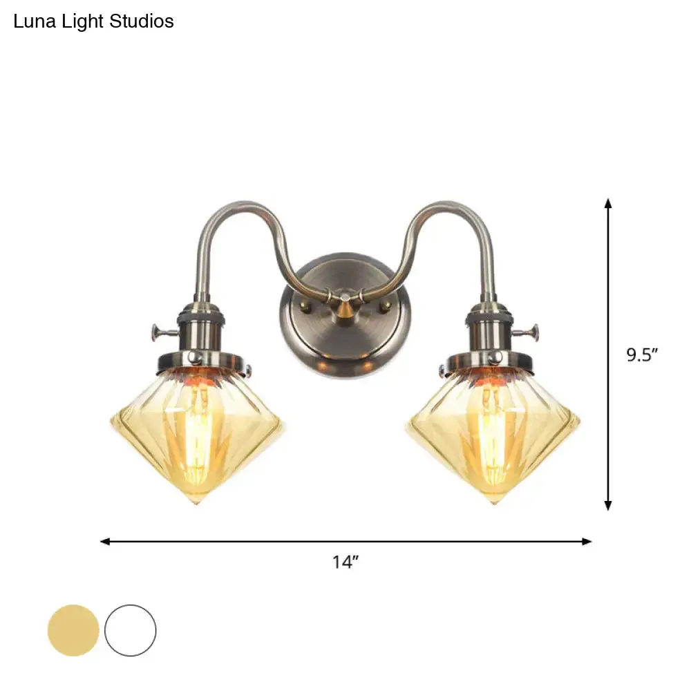 Amber/Clear Glass Wall Light with Undulated Arm in Bronze - Factory 2 Bulbs, Living Room Mounted Lighting