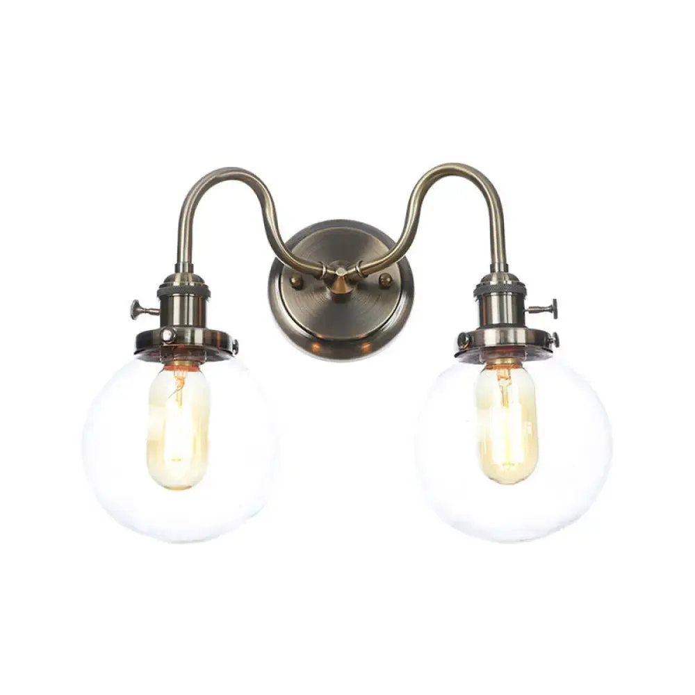 Amber/Clear Glass Wall Light with Undulated Arm in Bronze - Factory 2 Bulbs, Living Room Mounted Lighting