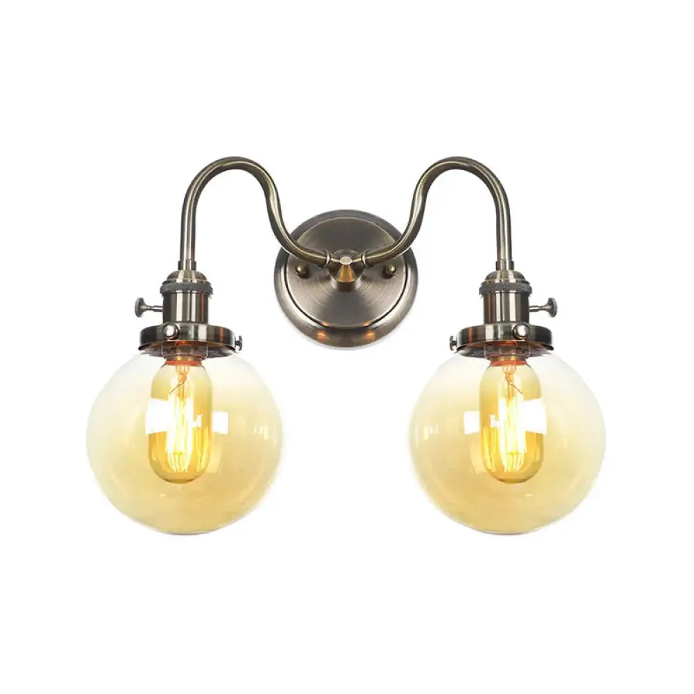 Amber/Clear Glass Wall Light with Undulated Arm in Bronze - Factory 2 Bulbs, Living Room Mounted Lighting