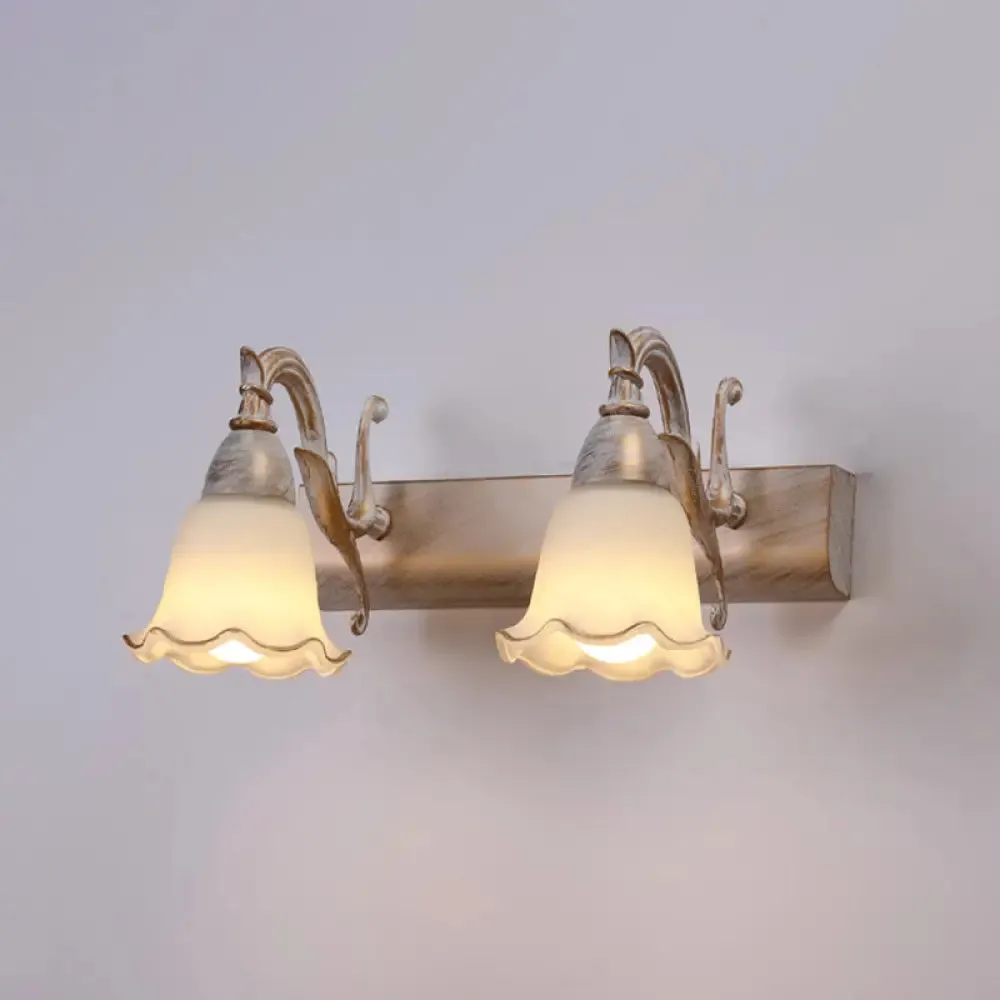 American Waterproof Bathroom Light Fixture with White Glass Shade - 2 Lights