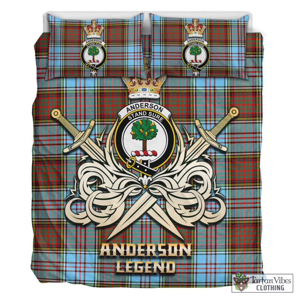 Anderson Ancient Tartan Bedding Set with Clan Crest and the Golden Sword of Courageous Legacy