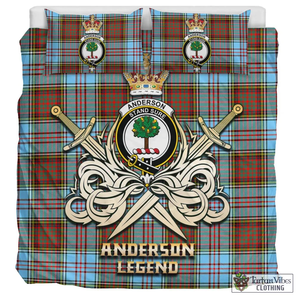 Anderson Ancient Tartan Bedding Set with Clan Crest and the Golden Sword of Courageous Legacy