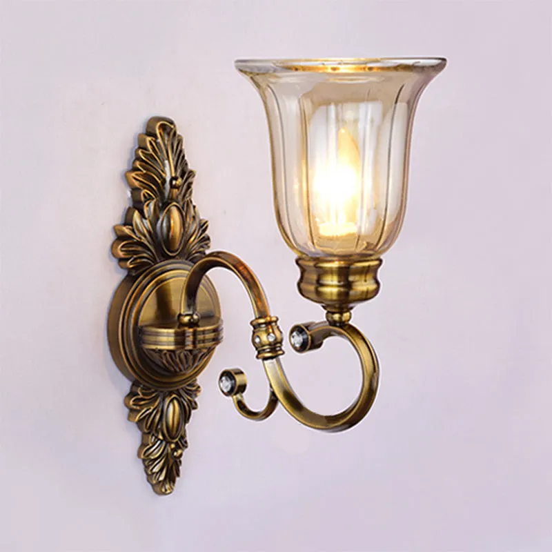 Antique Bronze Wall Lamp with Clear Glass Shade - Elegant Living Room Sconce Light