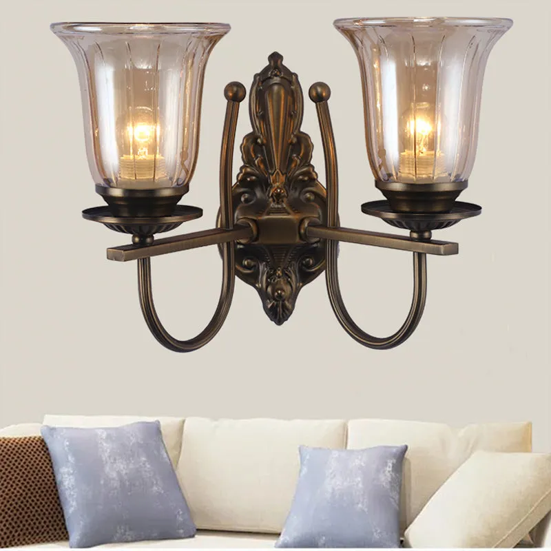 Antique Bronze Wall Lamp with Clear Glass Shade - Elegant Living Room Sconce Light