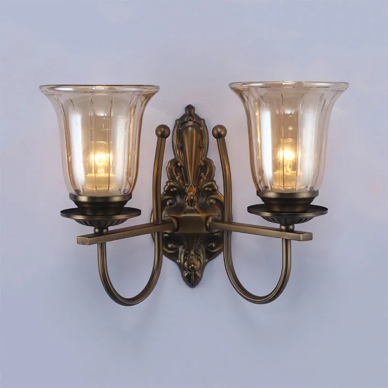 Antique Bronze Wall Lamp with Clear Glass Shade - Elegant Living Room Sconce Light