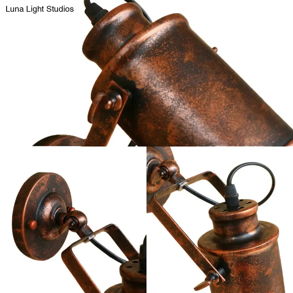 Antique Style Cylinder Sconce Light with Metallic Finish and Wall Mount in Black/Rust for Living rooms